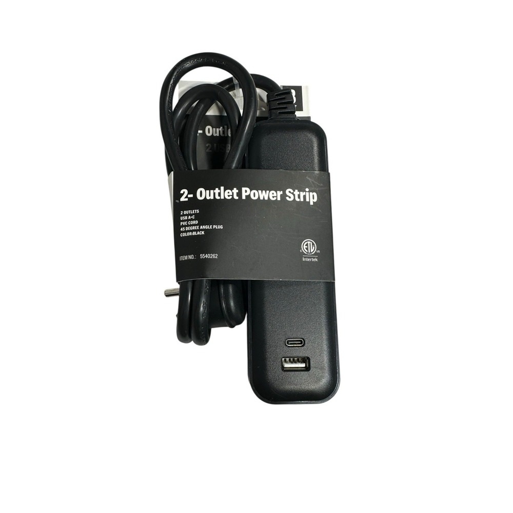 3 foot 2 outlet power strip USA & C ports black‎ extension cord